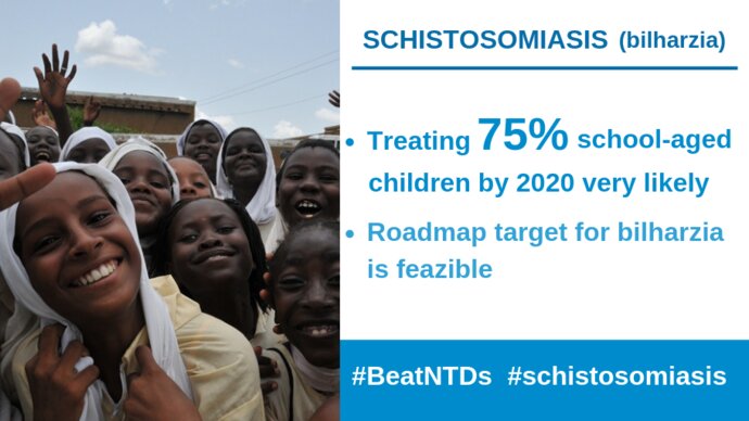 Roadmap target for schistosomiasis is treating 75% school aged children. Copyright WHO
