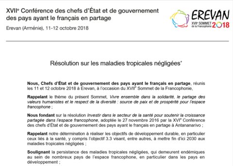 Image of the resolution from La Francophonie summit 2018