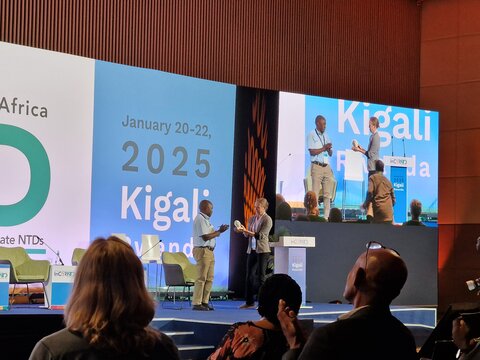 Professor Humphrey Mazigo awarded the Kyleme Prize for emerging leaders in recognition of his support and mentorship to early career researchers in Africa at the InCORDNTDs meeting in January 2025.